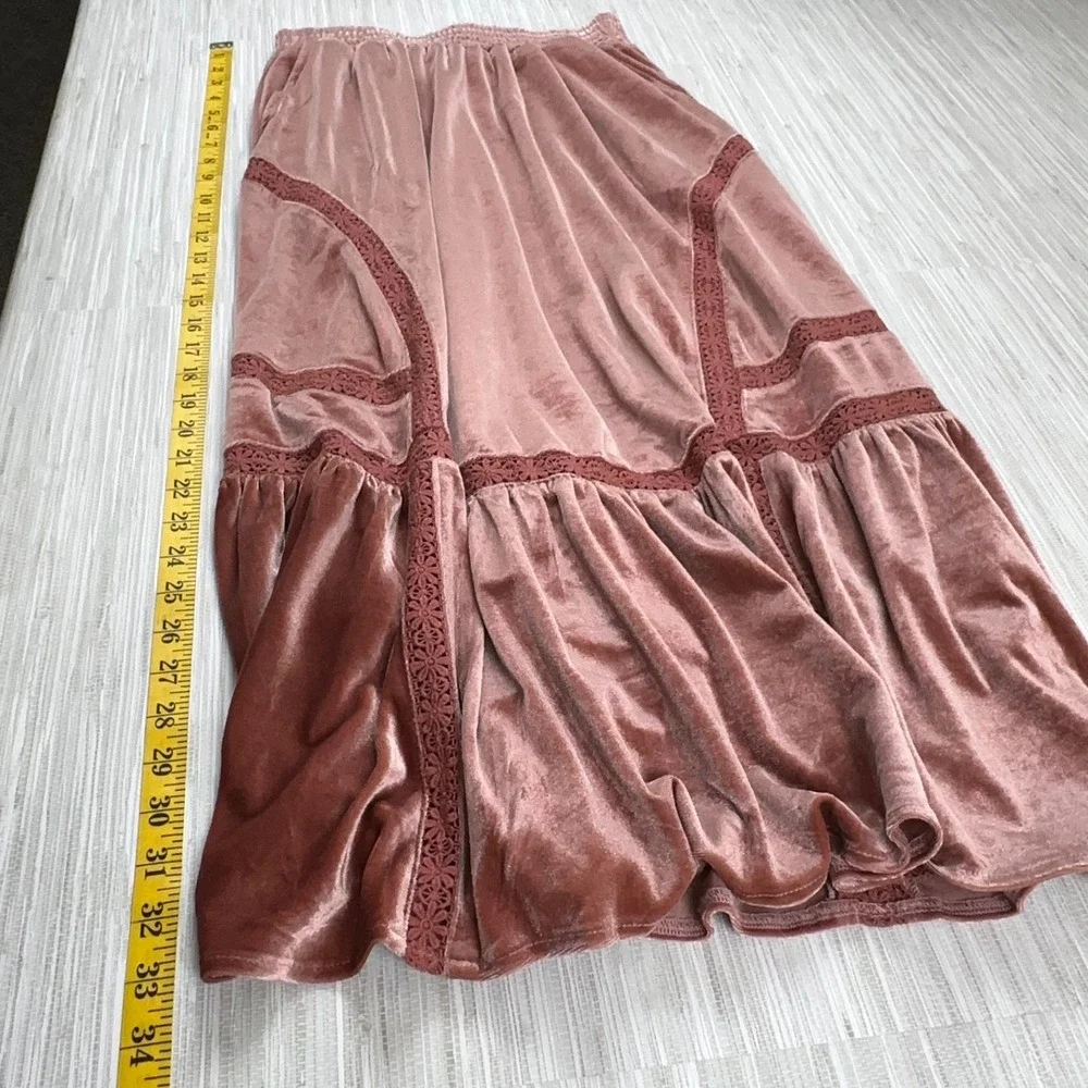 Whimsigoth Romantic Boho Maxi Skirt Size Small Dusty Rose Floral Embroidered